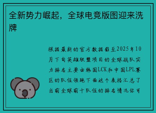 全新势力崛起，全球电竞版图迎来洗牌